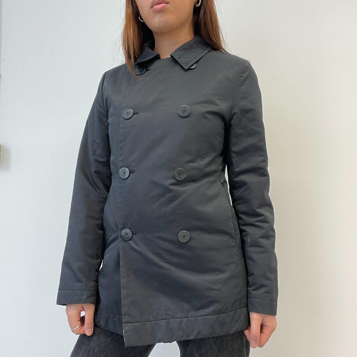 Black Asymmetric Double Button Peacoat