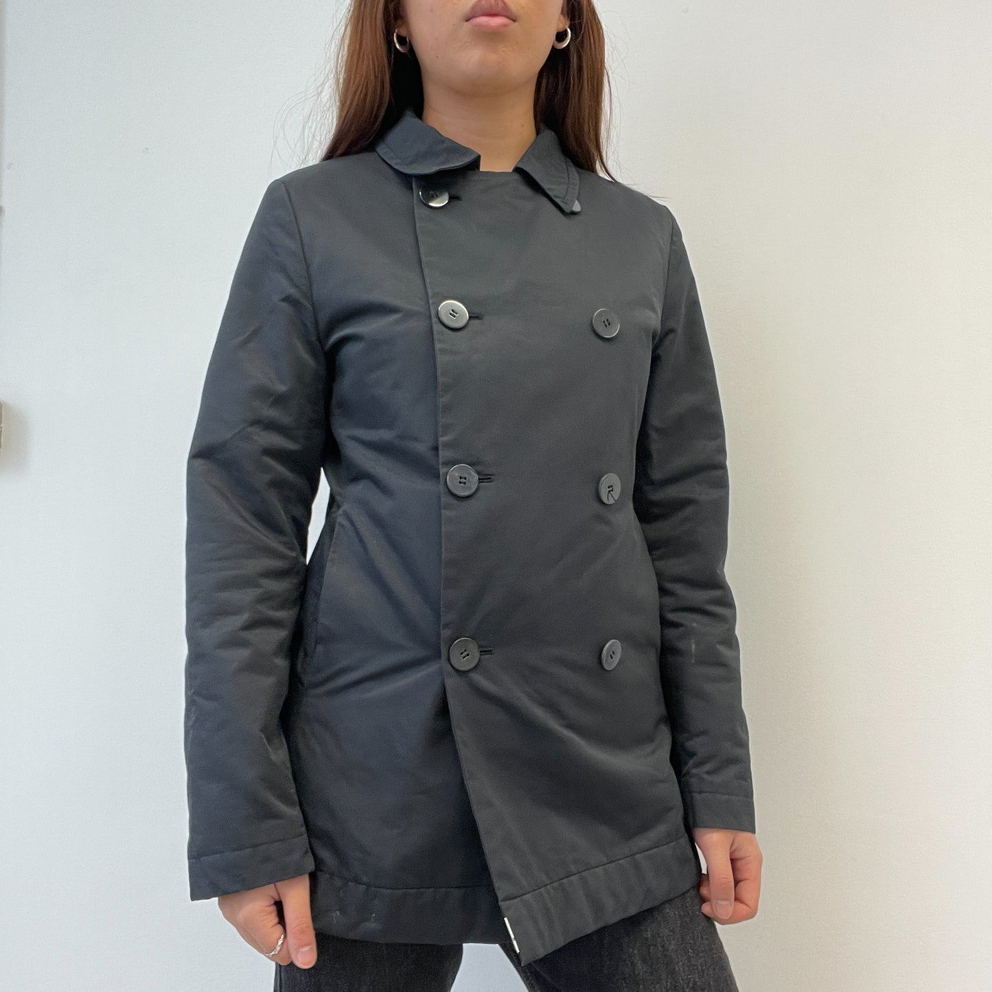 Black Asymmetric Double Button Peacoat