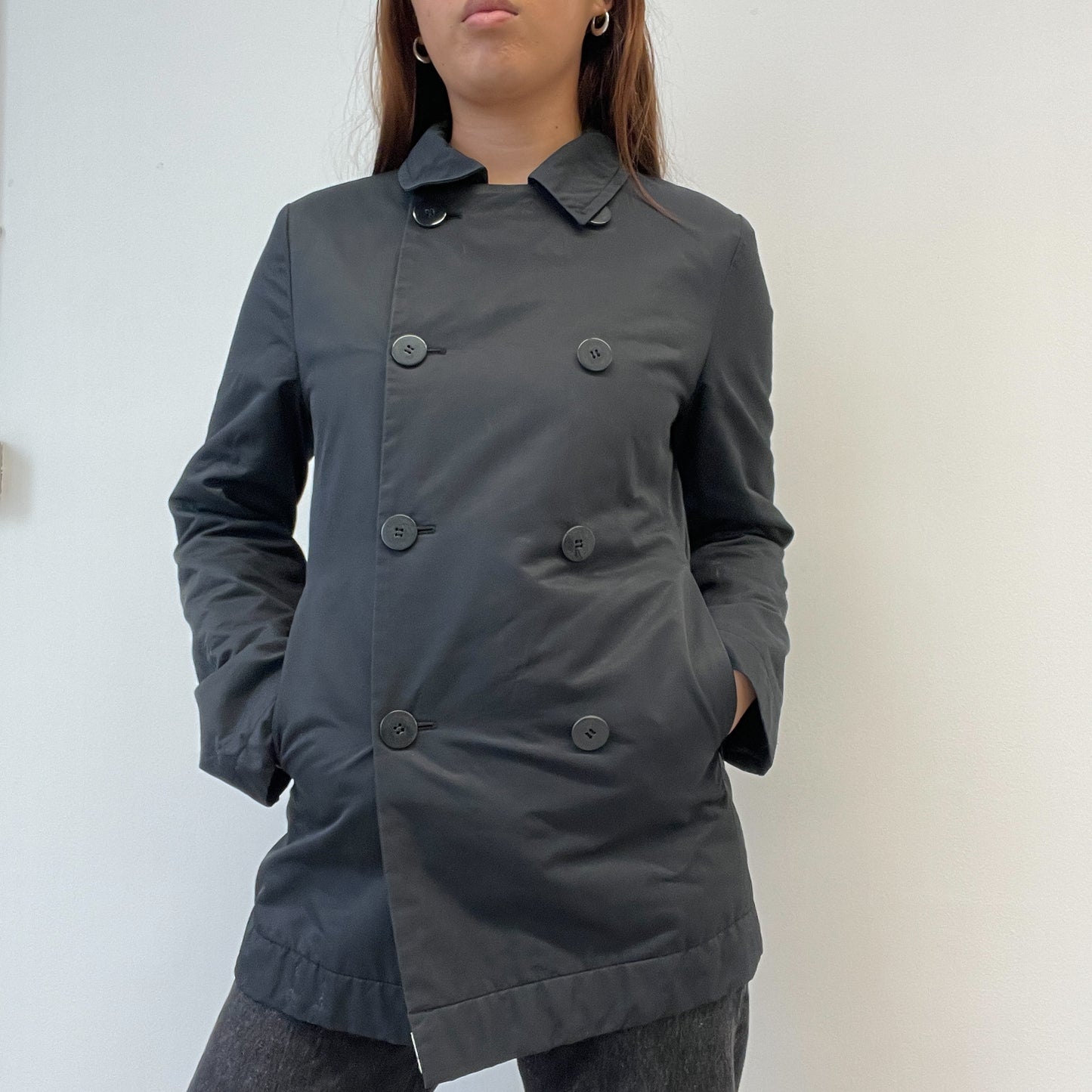 Black Asymmetric Double Button Peacoat
