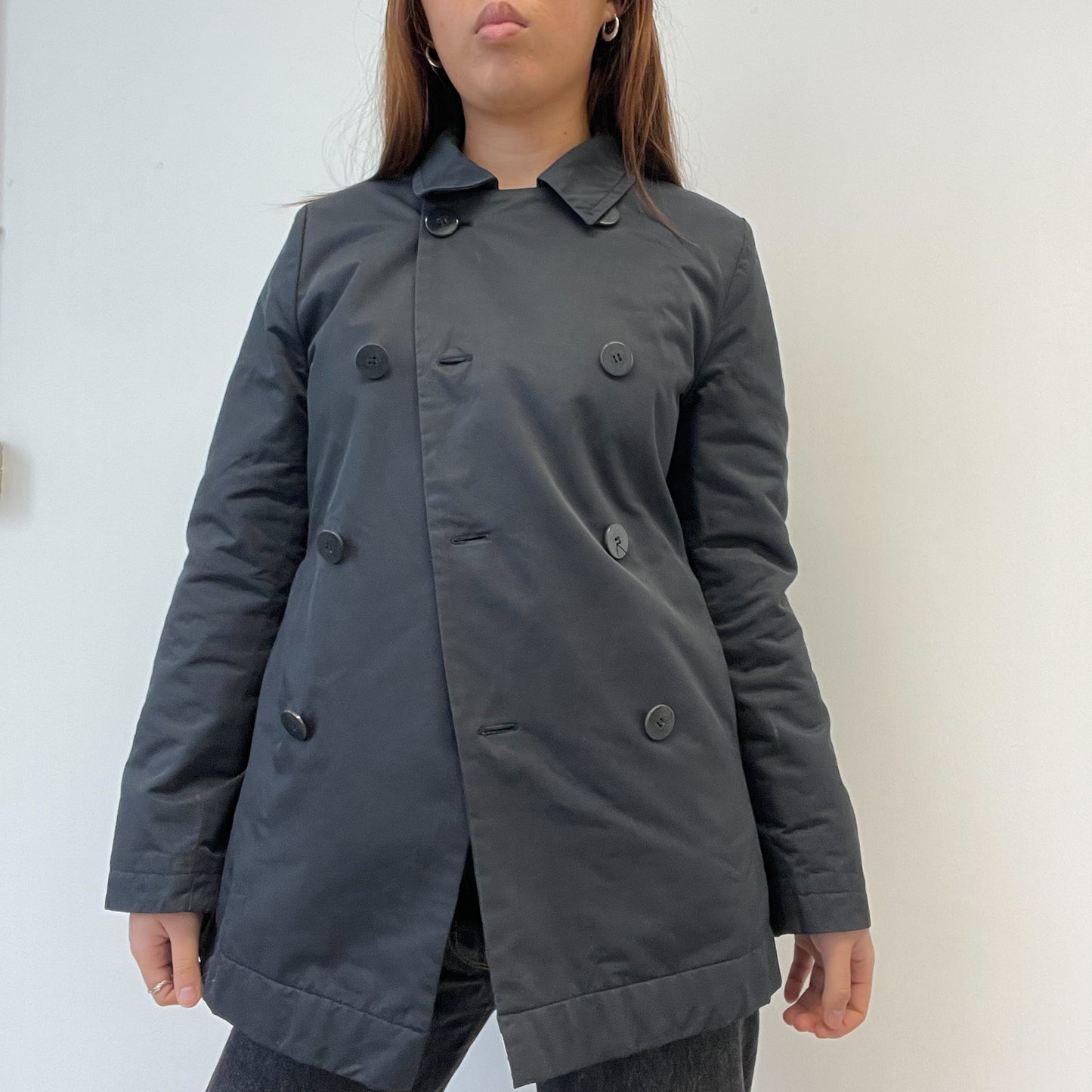 Black Asymmetric Double Button Peacoat