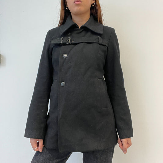 Black Asymmetric Collared  Cop Copine Peacoat