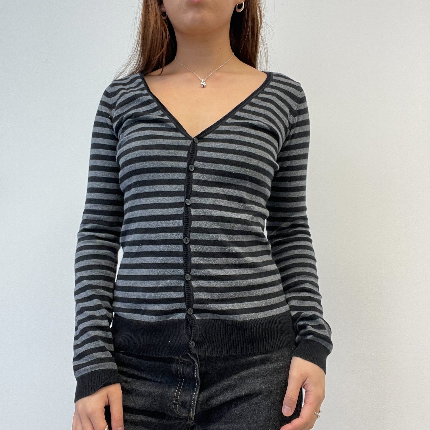 Black And Grey Stripy Cardigan