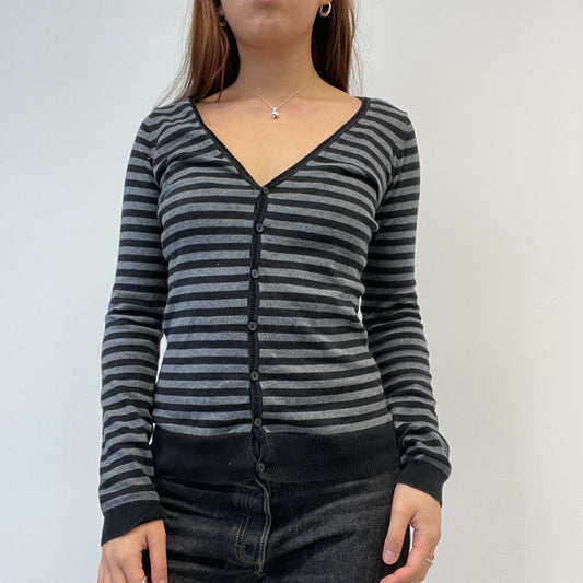 Black And Grey Stripy Cardigan