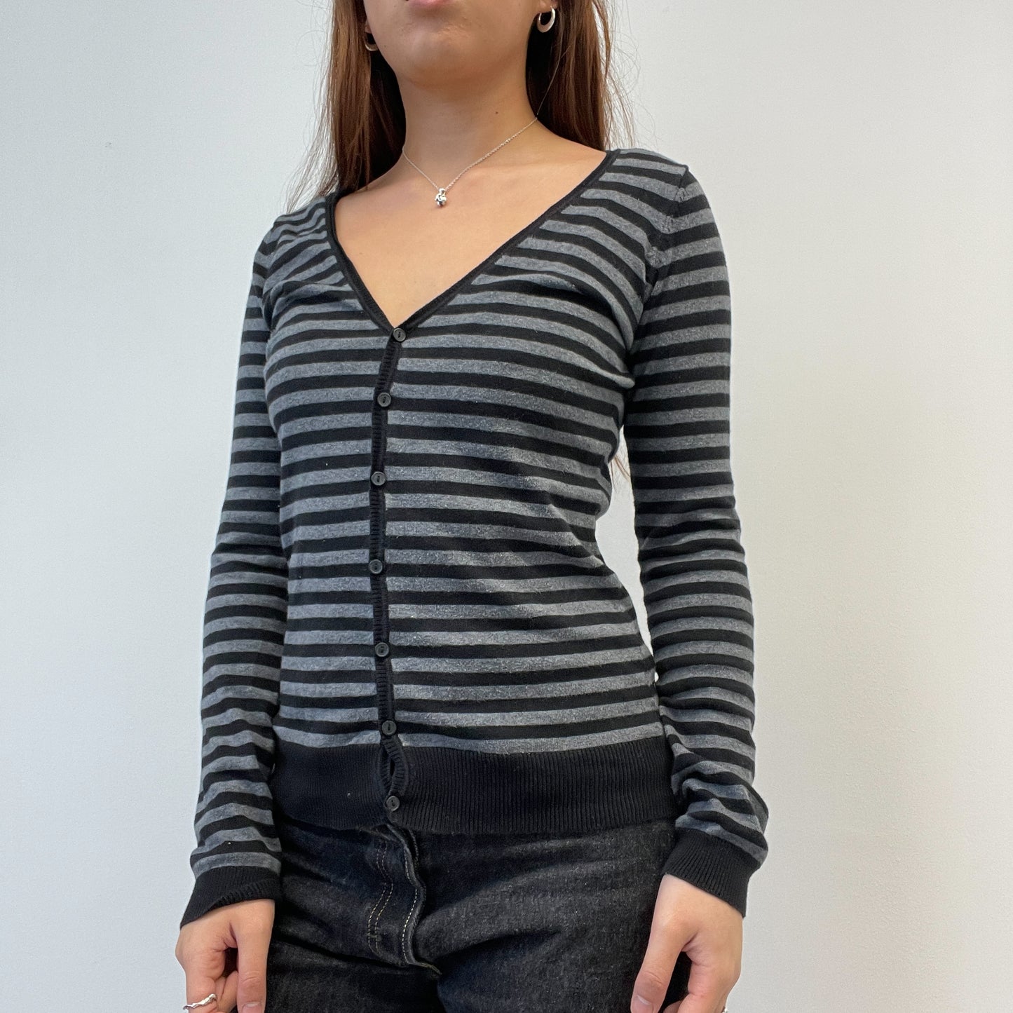 Black And Grey Stripy Cardigan