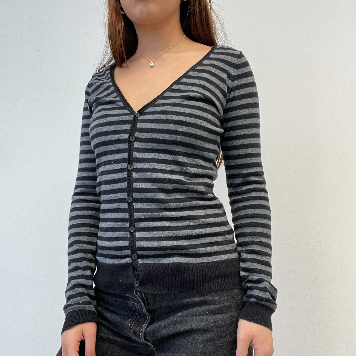 Black And Grey Stripy Cardigan