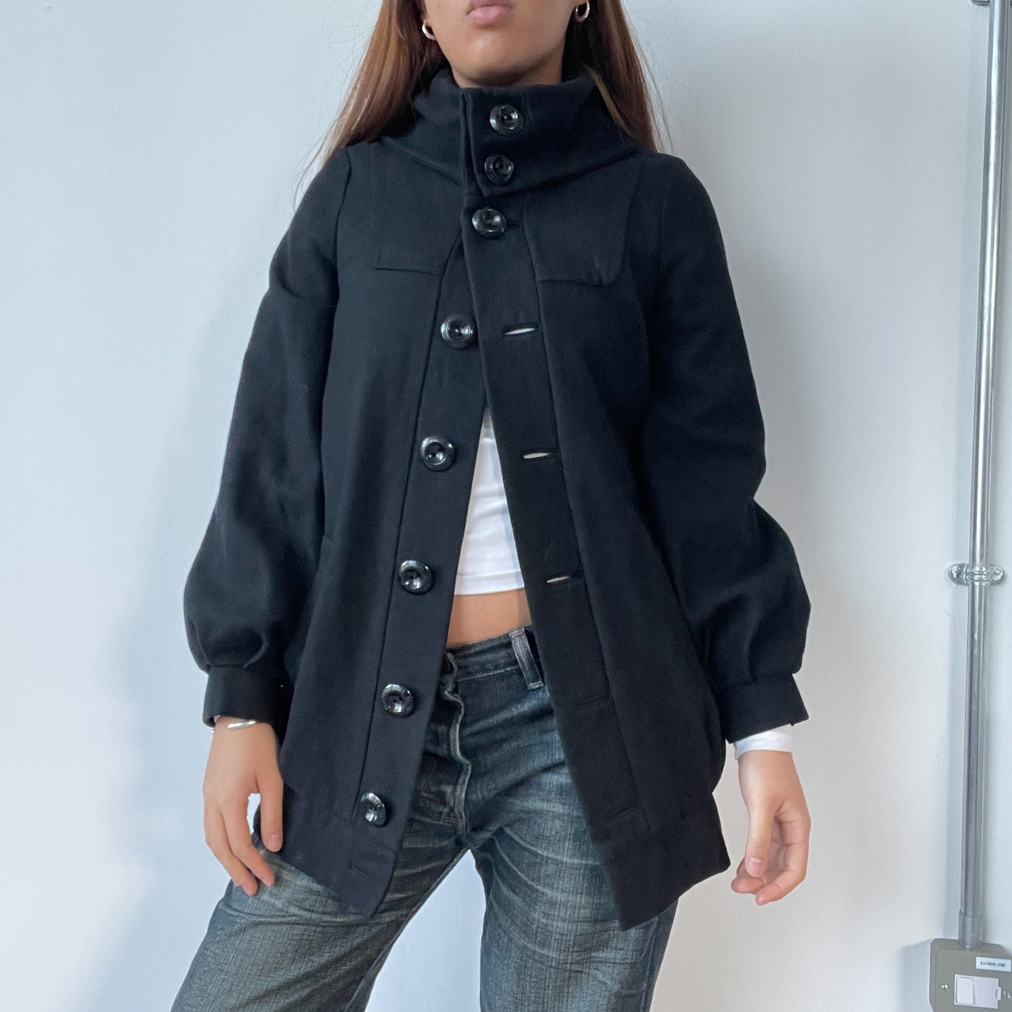 Vintage  Black Wool High Neck Coat