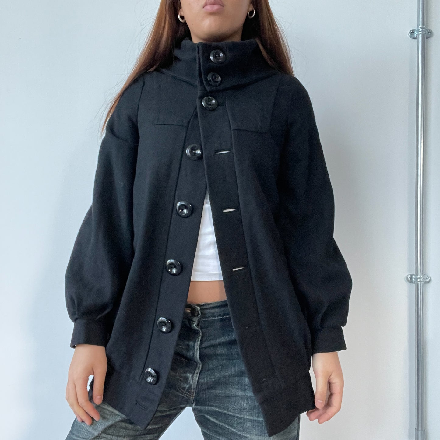 Vintage  Black Wool High Neck Coat