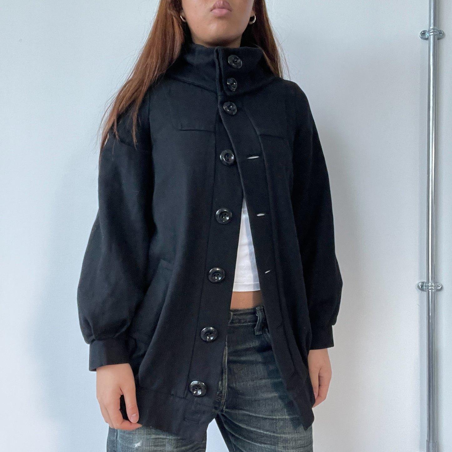 Vintage  Black Wool High Neck Coat