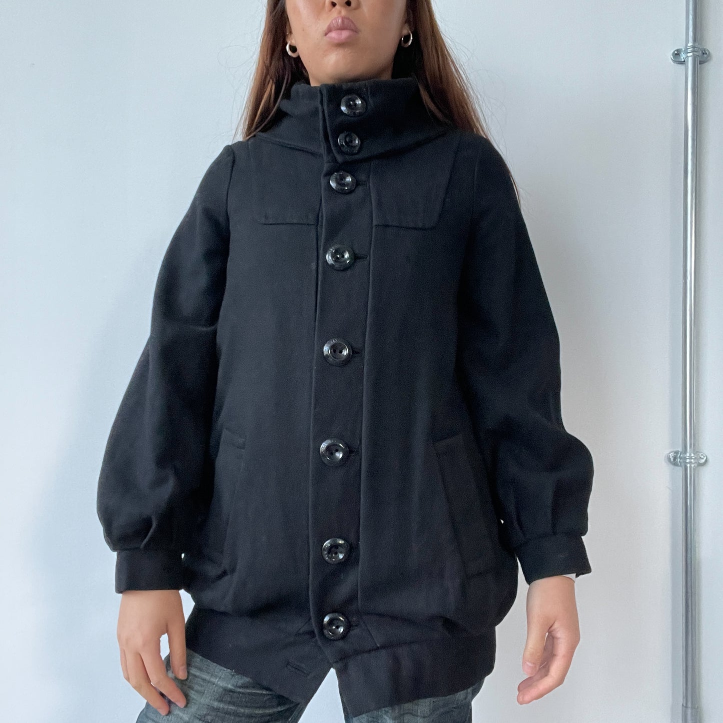 Vintage  Black Wool High Neck Coat