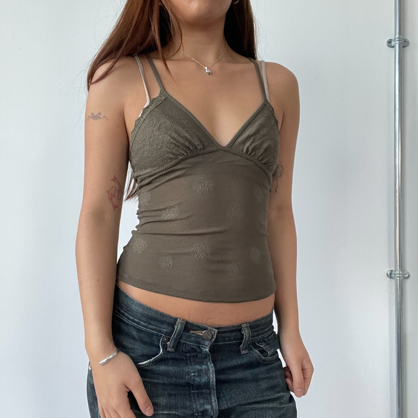 Italian Khaki Lace Cami Top