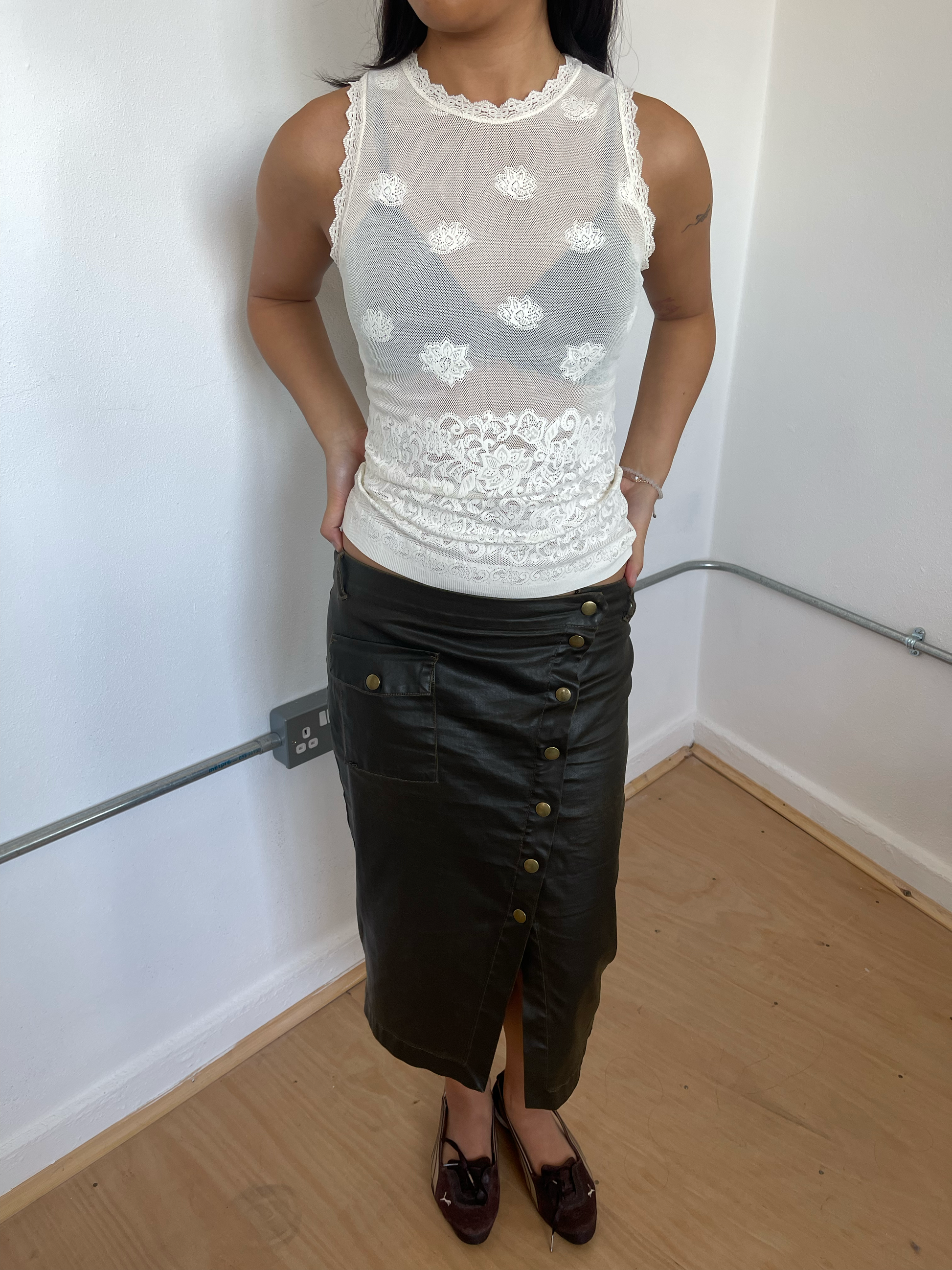 Dark green faux leather 2025 skirt