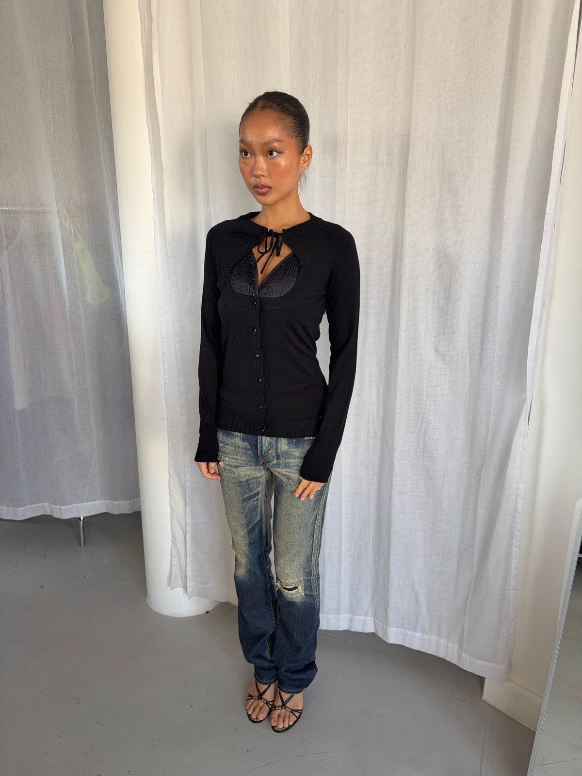 Vintage Black Tie Up Jumper
