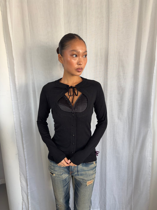 Vintage Black Tie Up Jumper