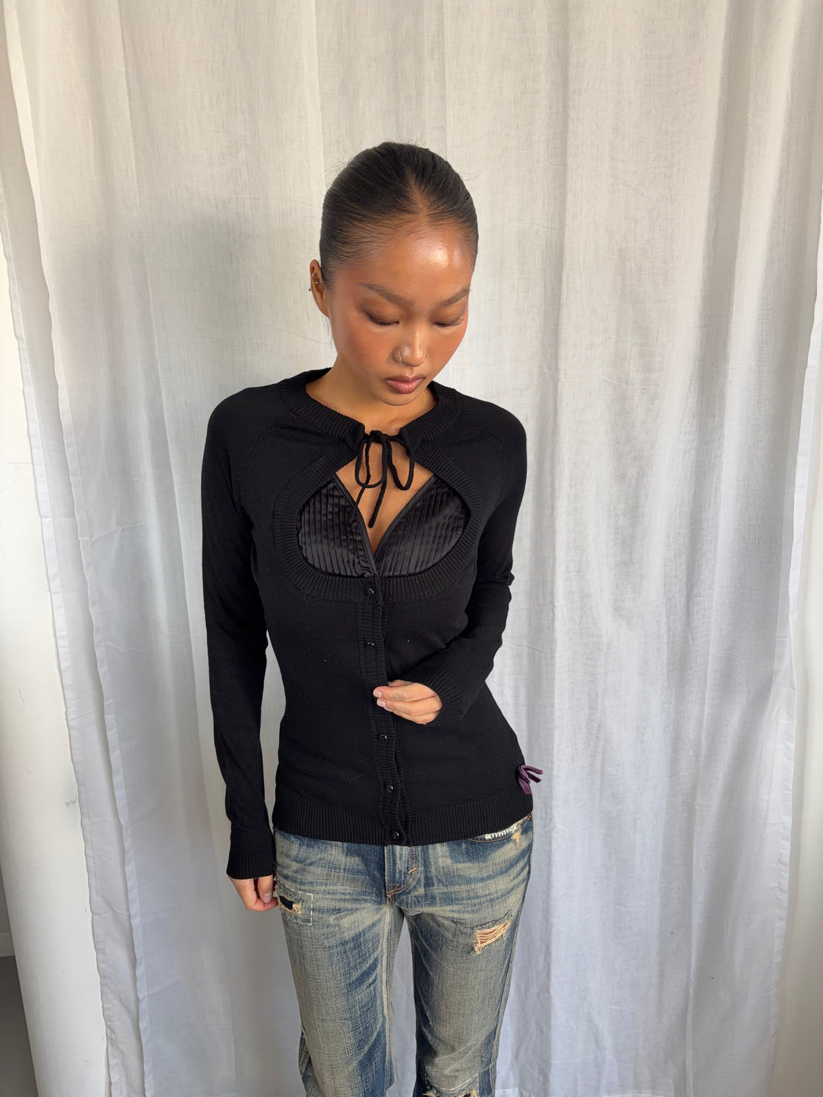 Vintage Black Tie Up Jumper