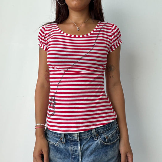 Vintage Red Stripe Graphic Top