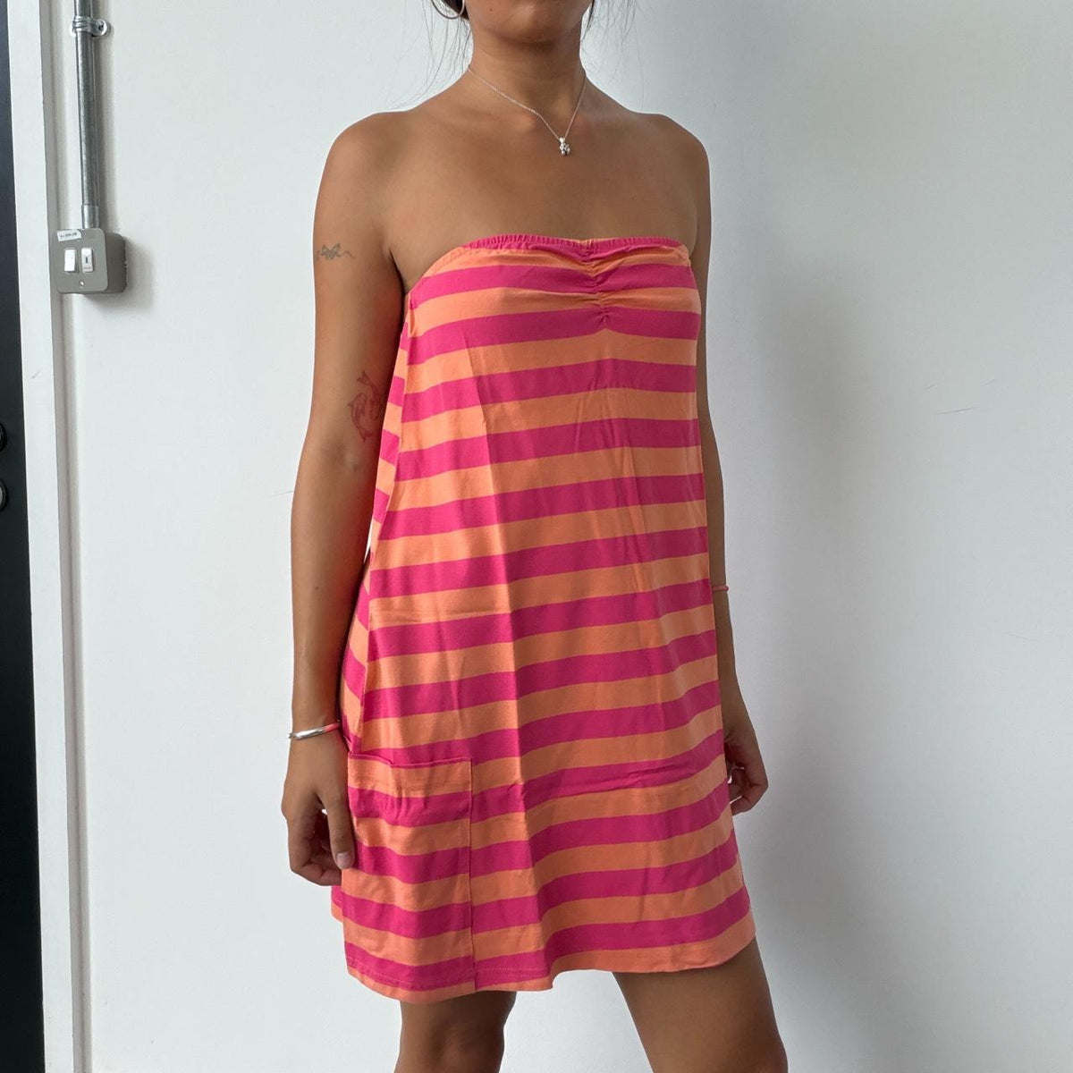 Vintage Stripe Bandeau Mini Dress