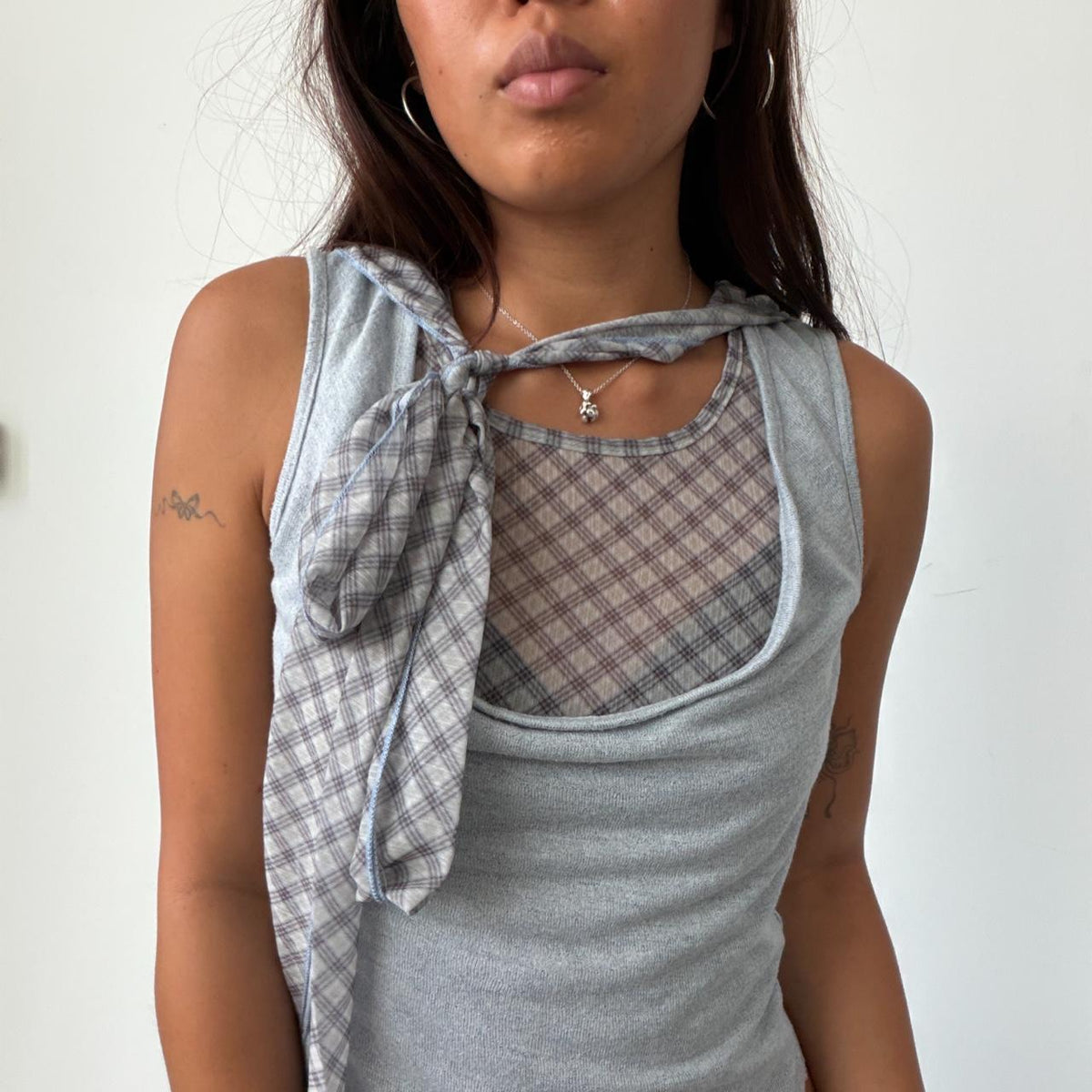 Vintage Grey Top with Sheer Tie Up