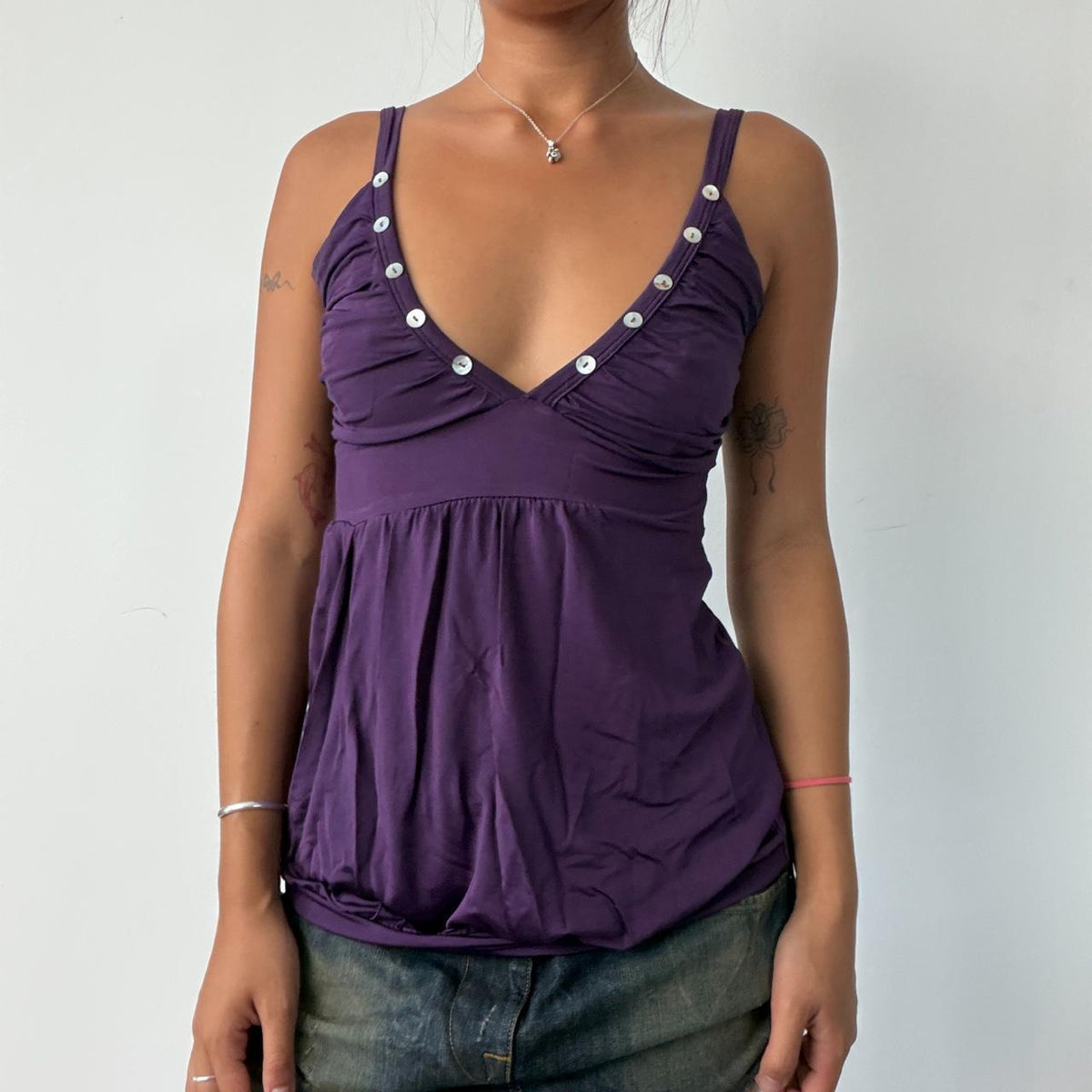 Vintage Purple Button Ruched Top