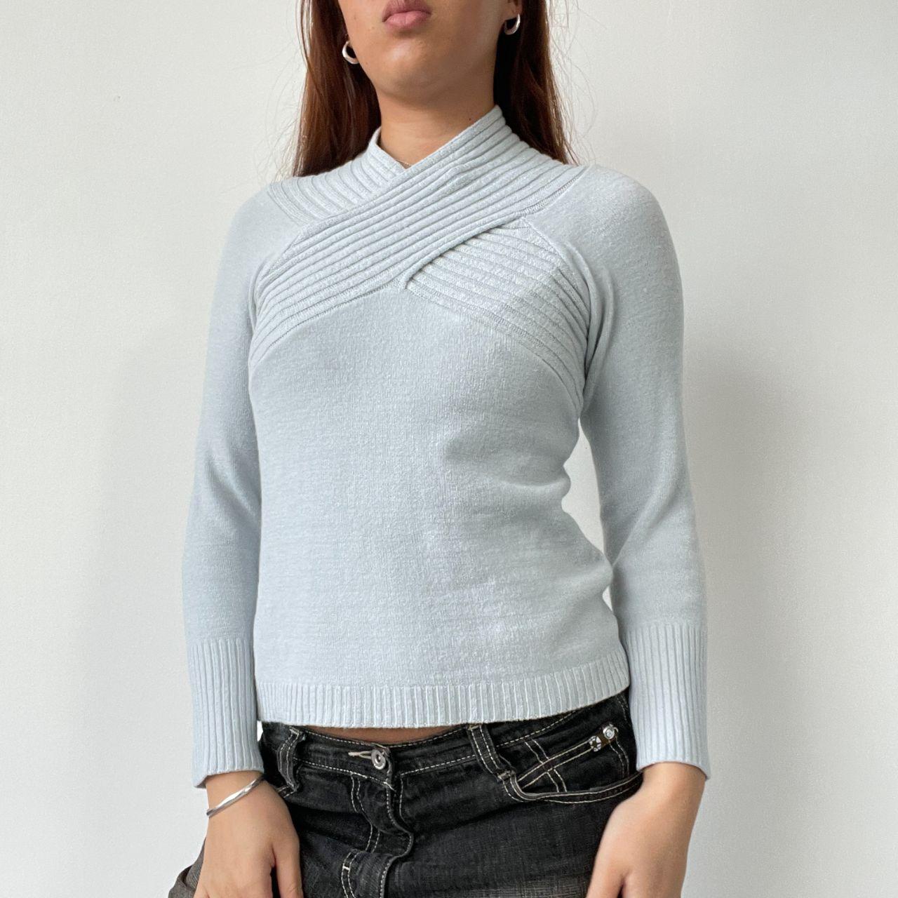 Light Blue Wrap Neck Jumper Top