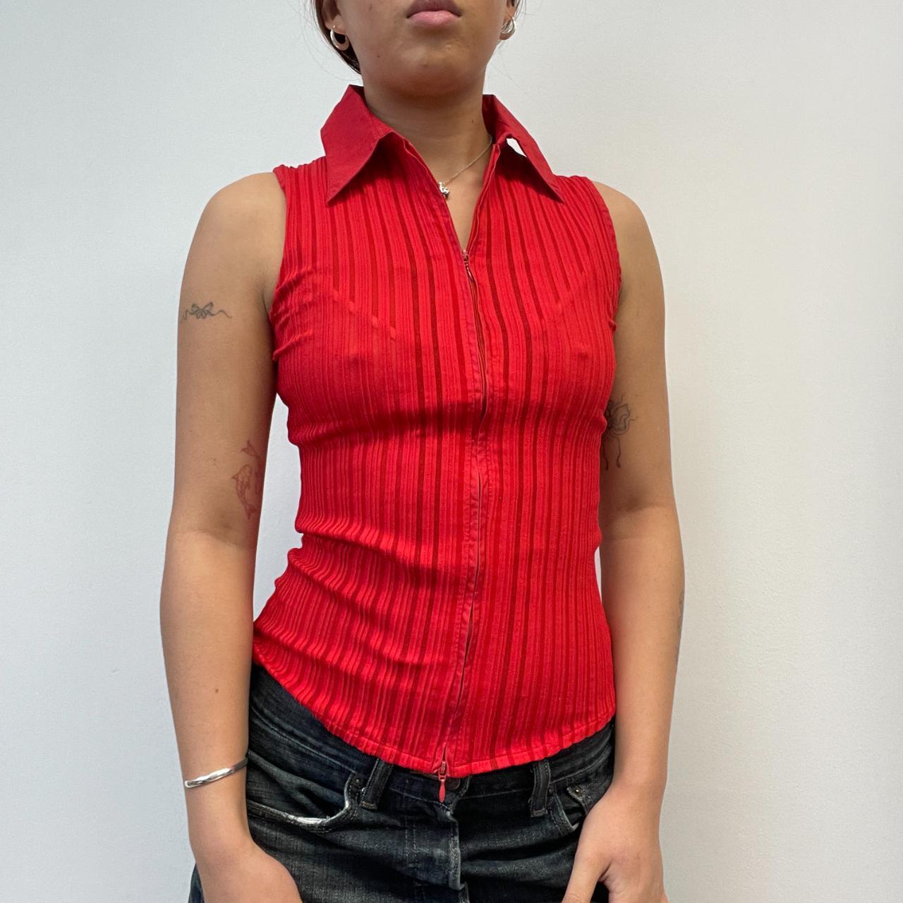 Red Double Zip Sleeveless Shirt