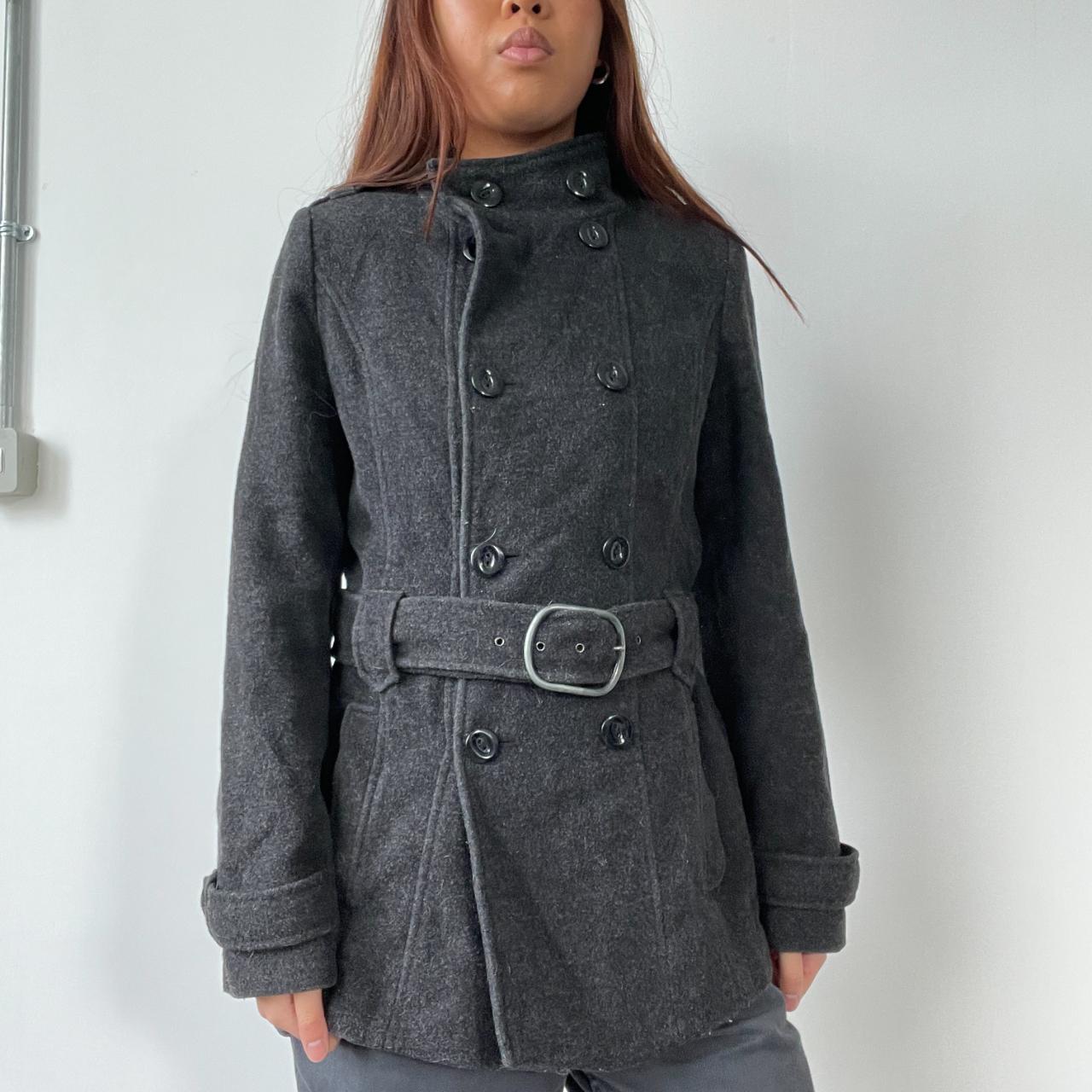 Grey/Black Wool Belted Trench Coat