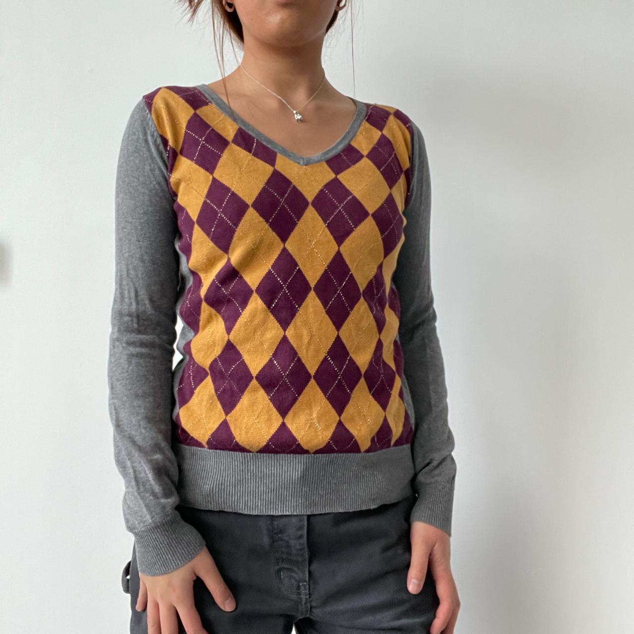 Grey Contrast Argyle Knit Jumper