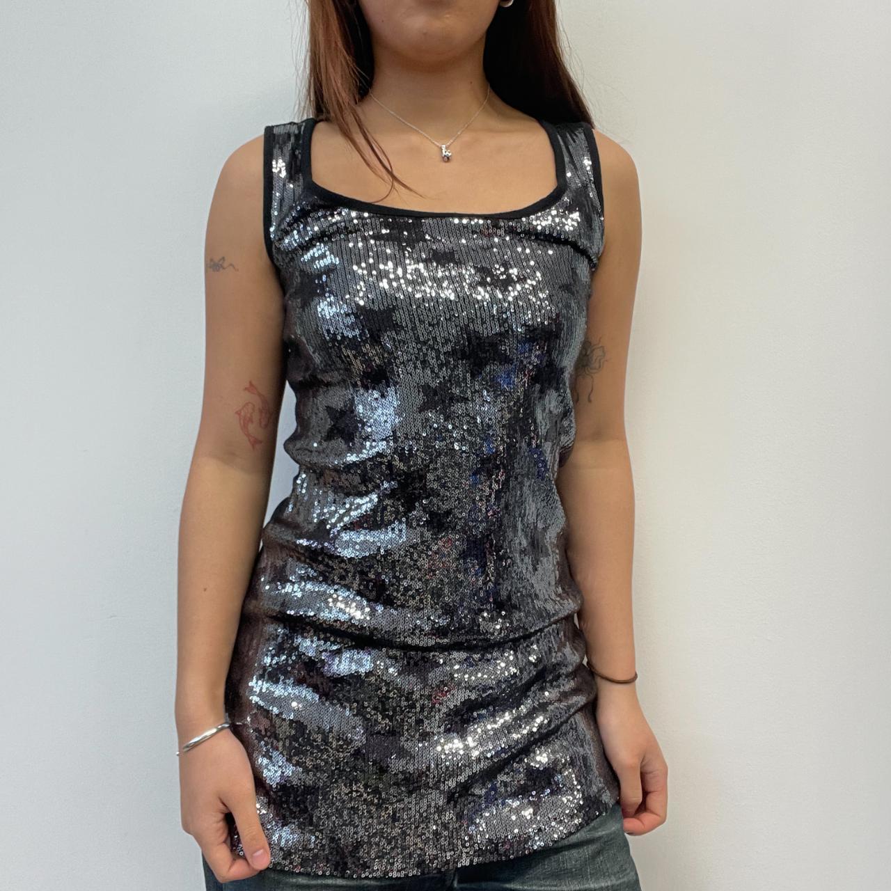 Grey Sequin Patterned Dress Top