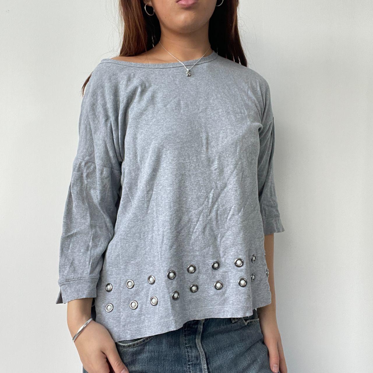 Grey Flowy Eyelet Top