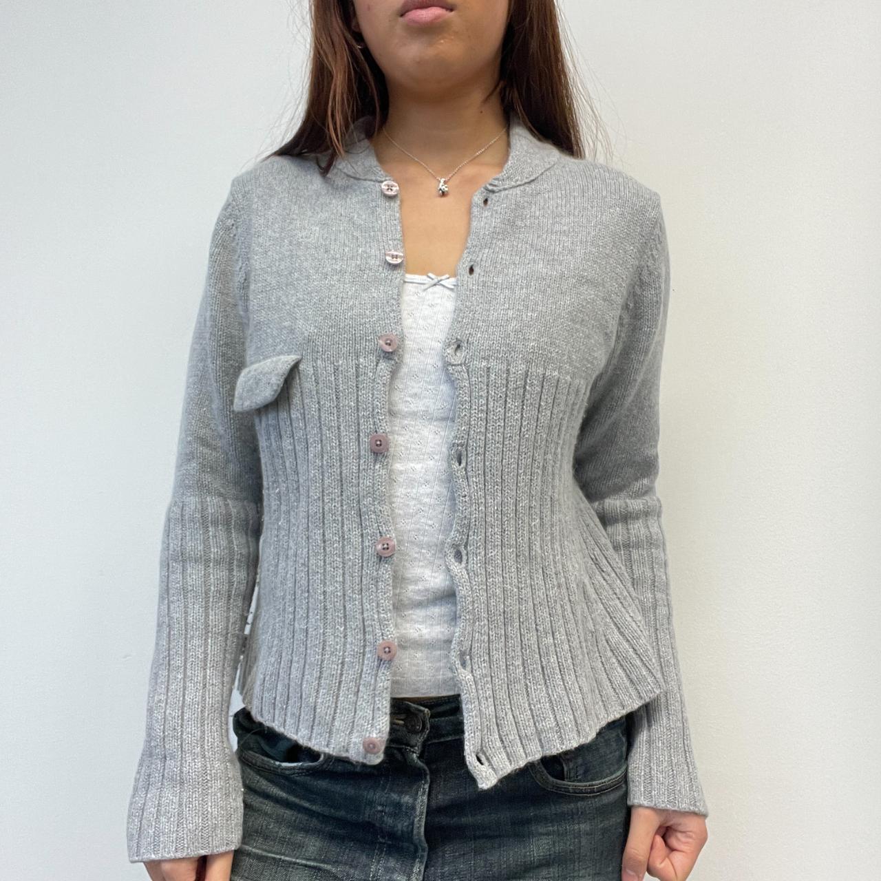 Grey Knitted Button Up Cardigan