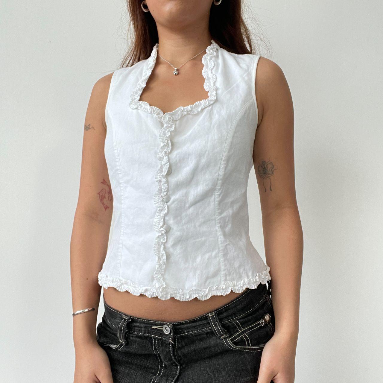 White Detailed Button Up Vest Top