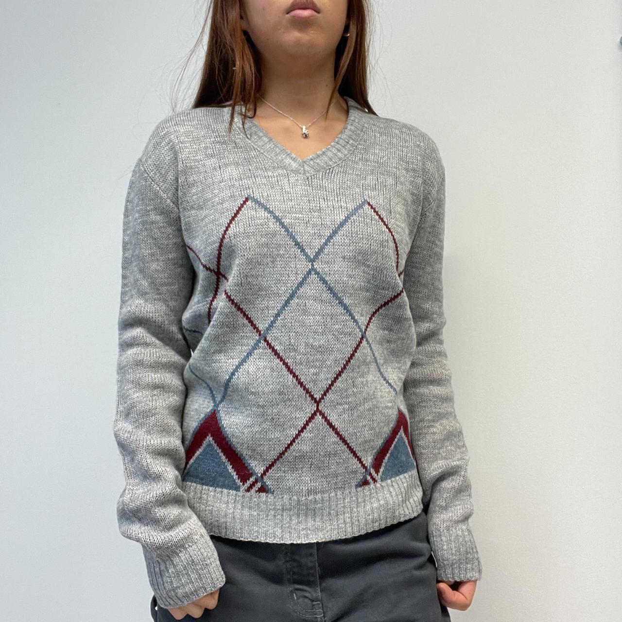 Grey Argyle Knit Jumper