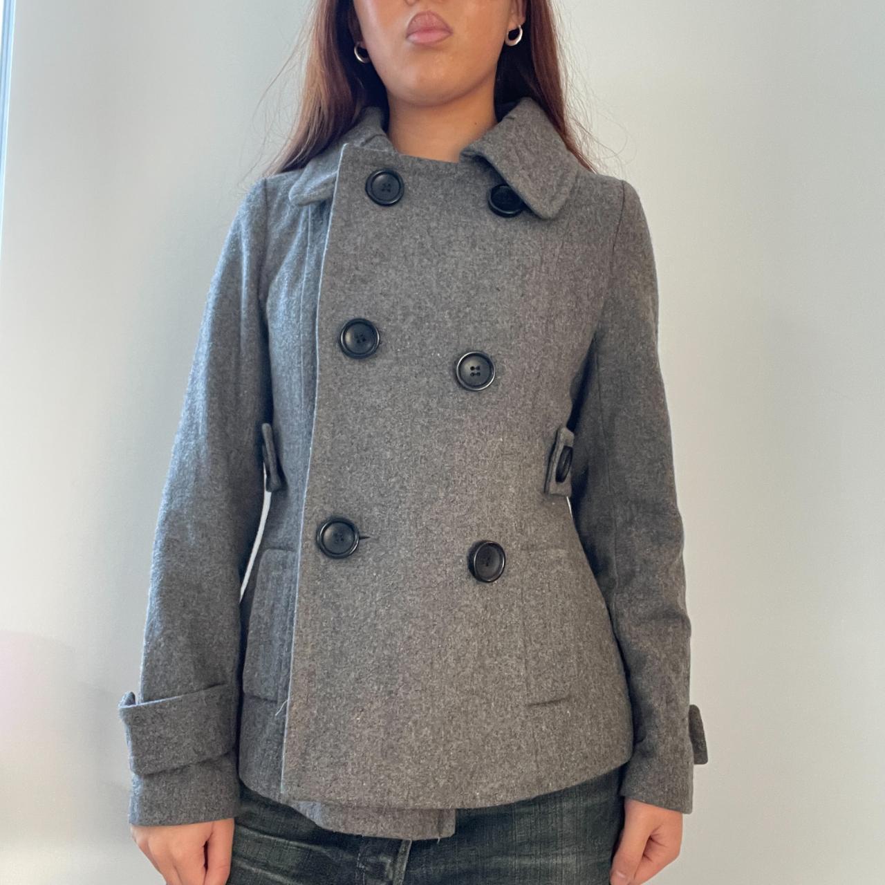 Grey Wool Double Button Peacoat