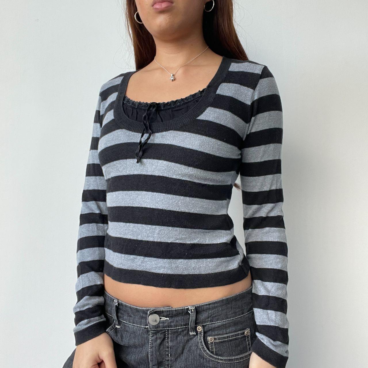 Black/Grey Babydoll Long Sleeve Top
