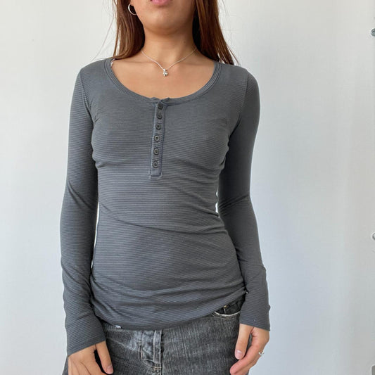 Grey Stripy Long Sleeve Top