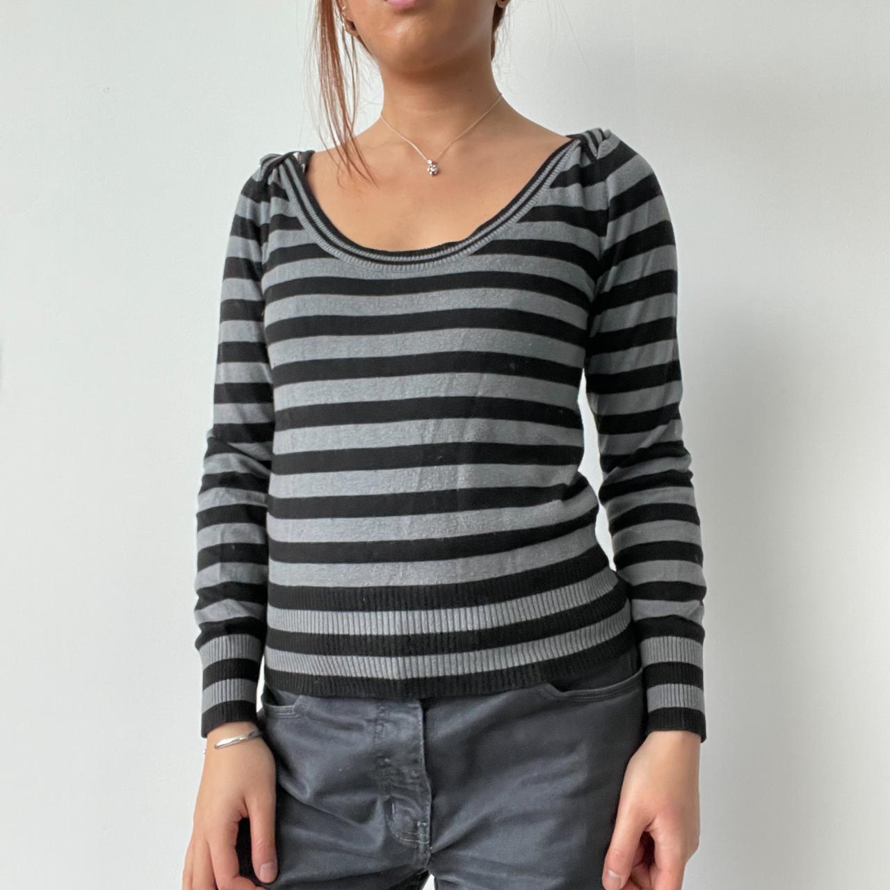 Black/Grey Stripy Knit Jumper Top