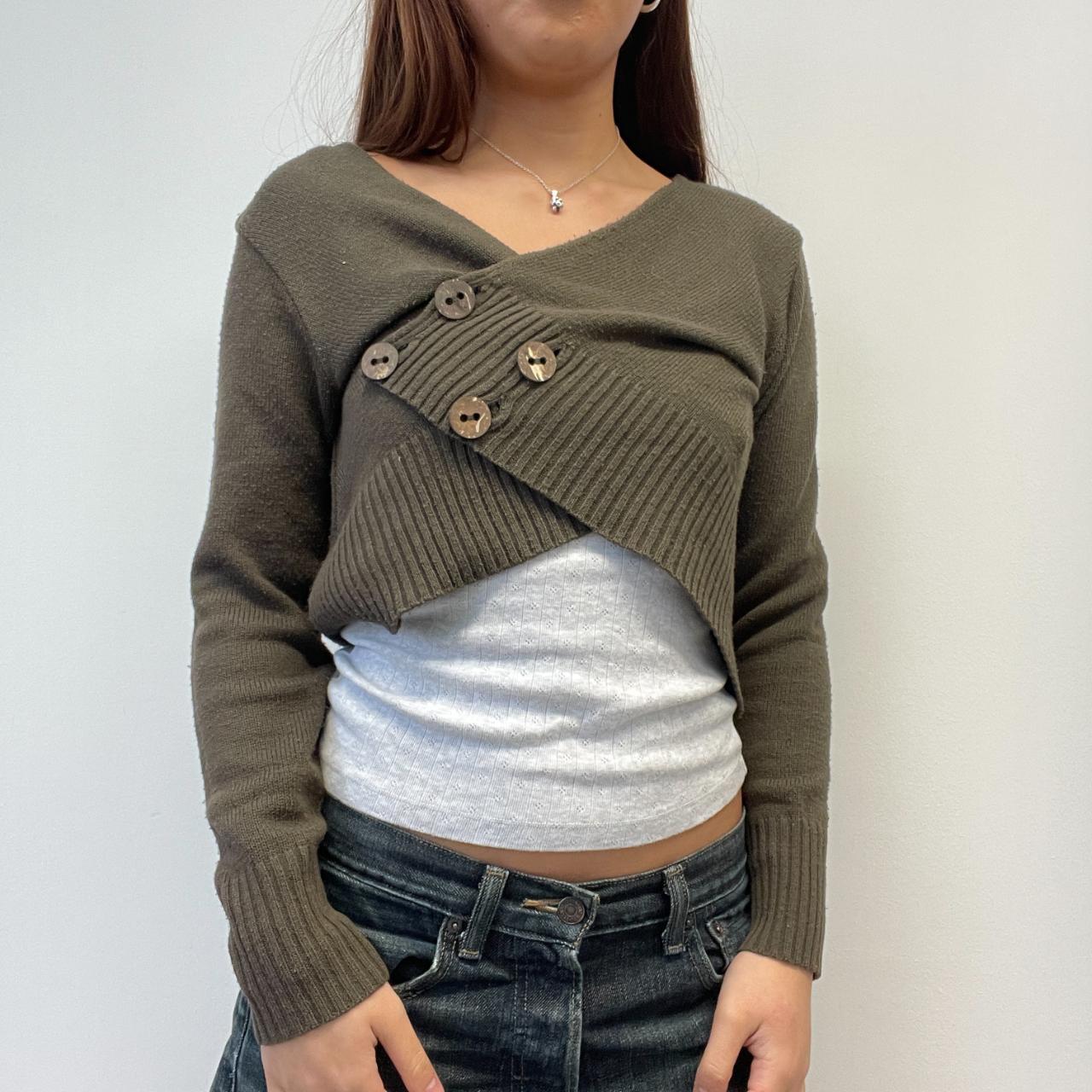 Khaki Asymmetric Knitted Bolero