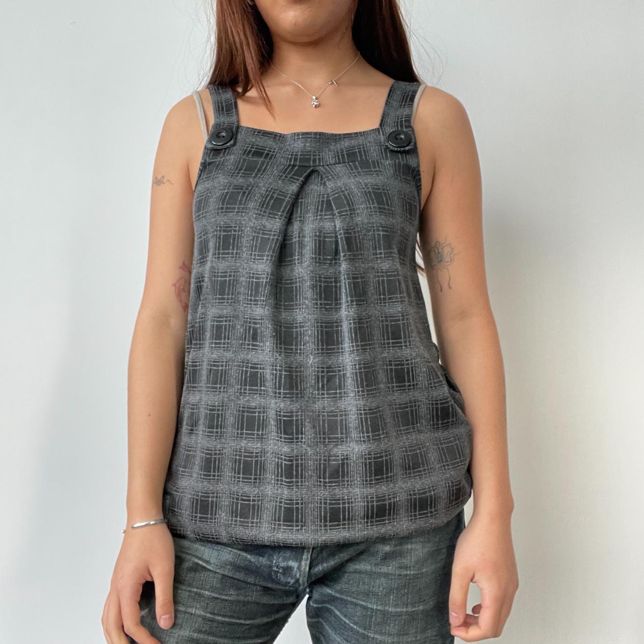 Grey Checkered Pinafore Dress Top