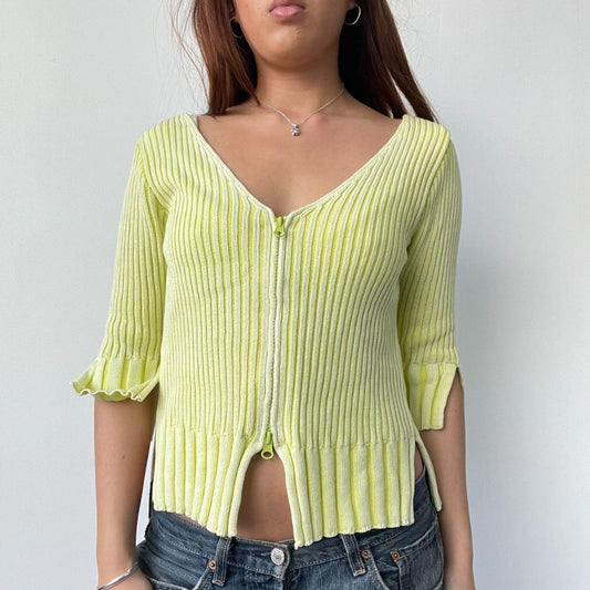 Yellow Ribbed Knitted Top