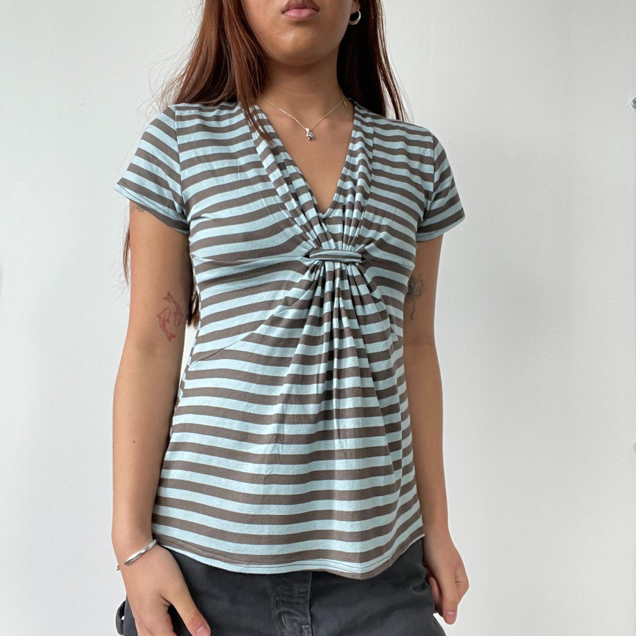 Blue/Brown Stripy Detailed Top