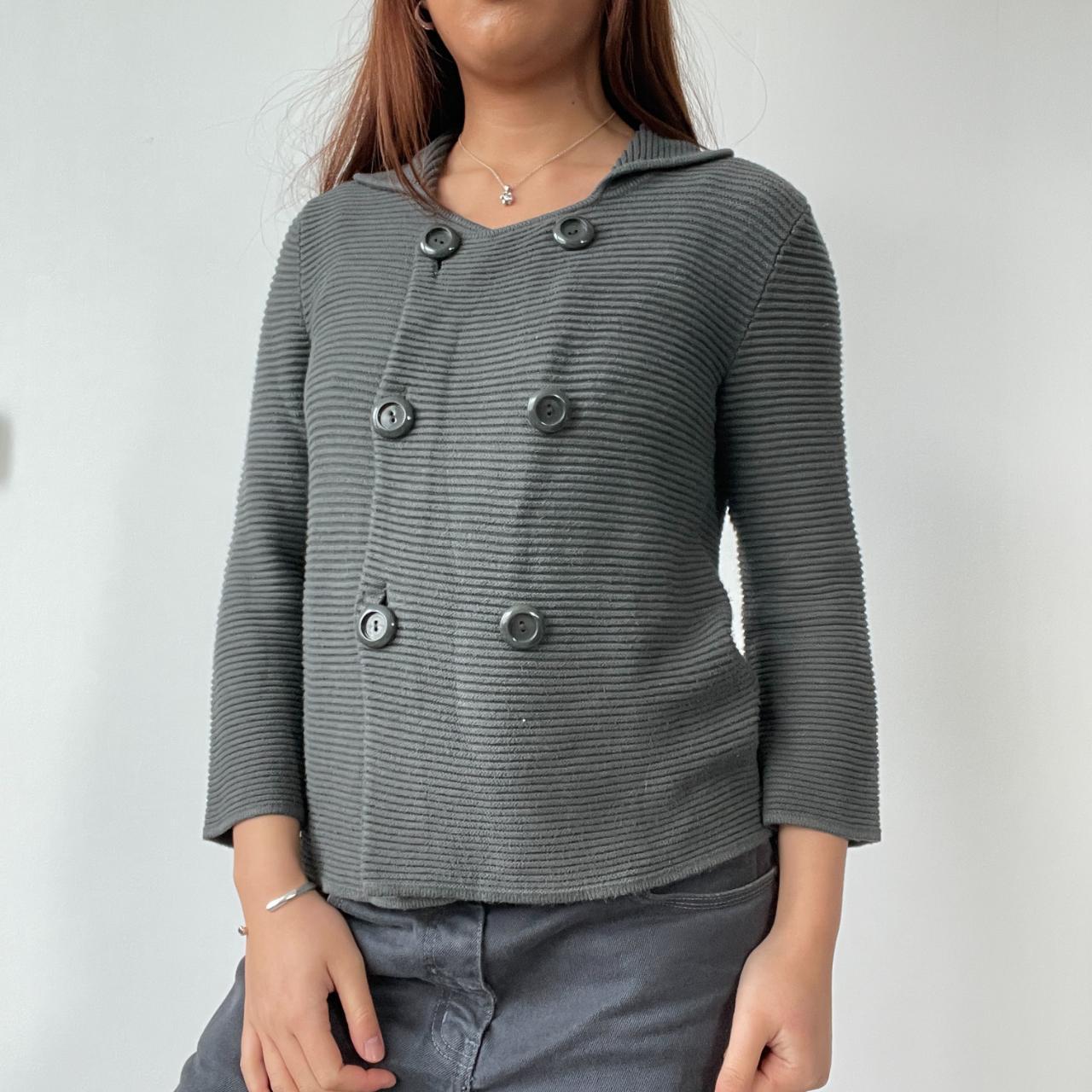 Grey Ribbed Button Up Cardigan