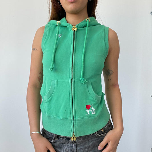 Green Double Zip 'NY' Hooded Jumper Top