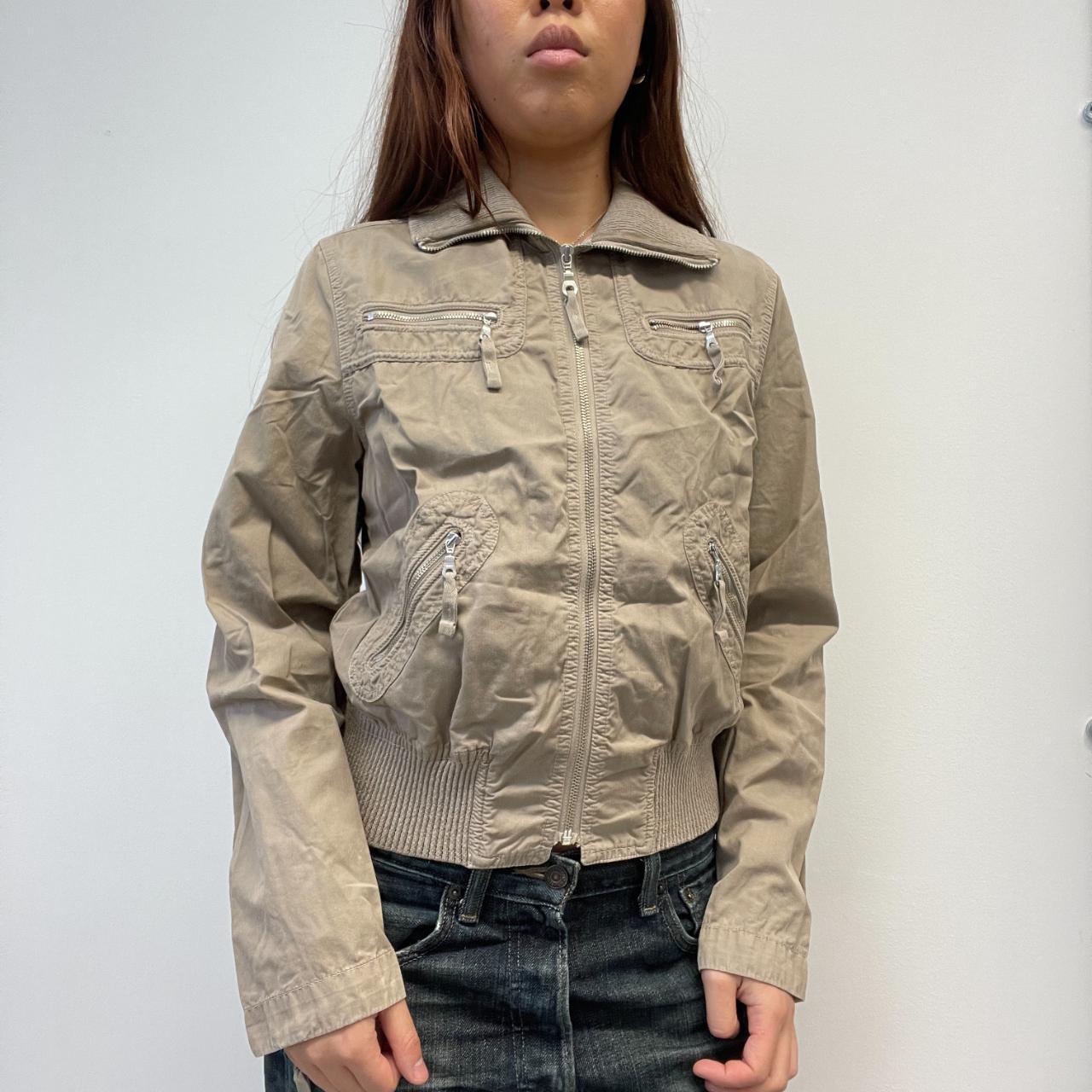 Beige Collared Utility Jacket