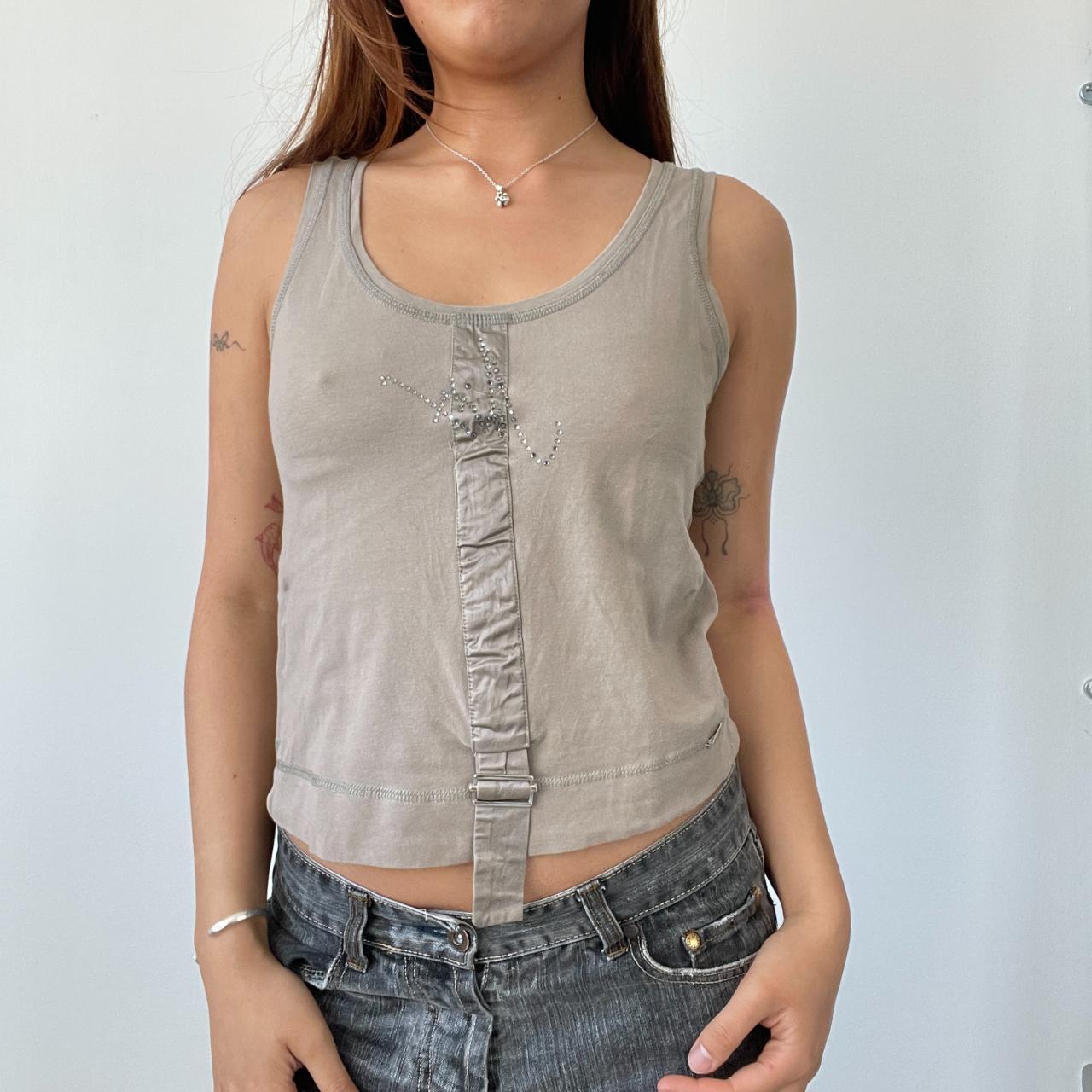 Beige Detailed Vest Top