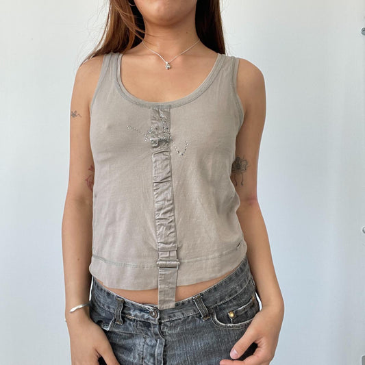 Beige Detailed Vest Top
