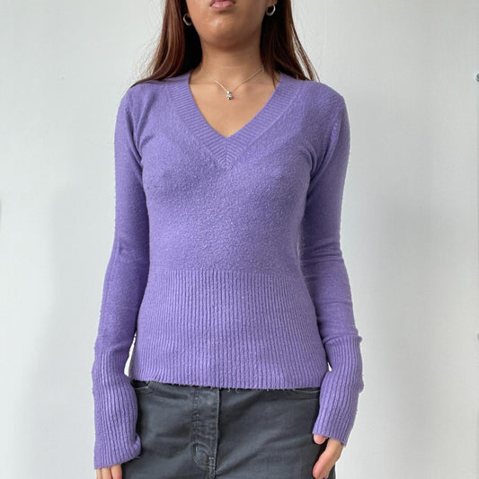 Purple V-Neck Knitted Jumper