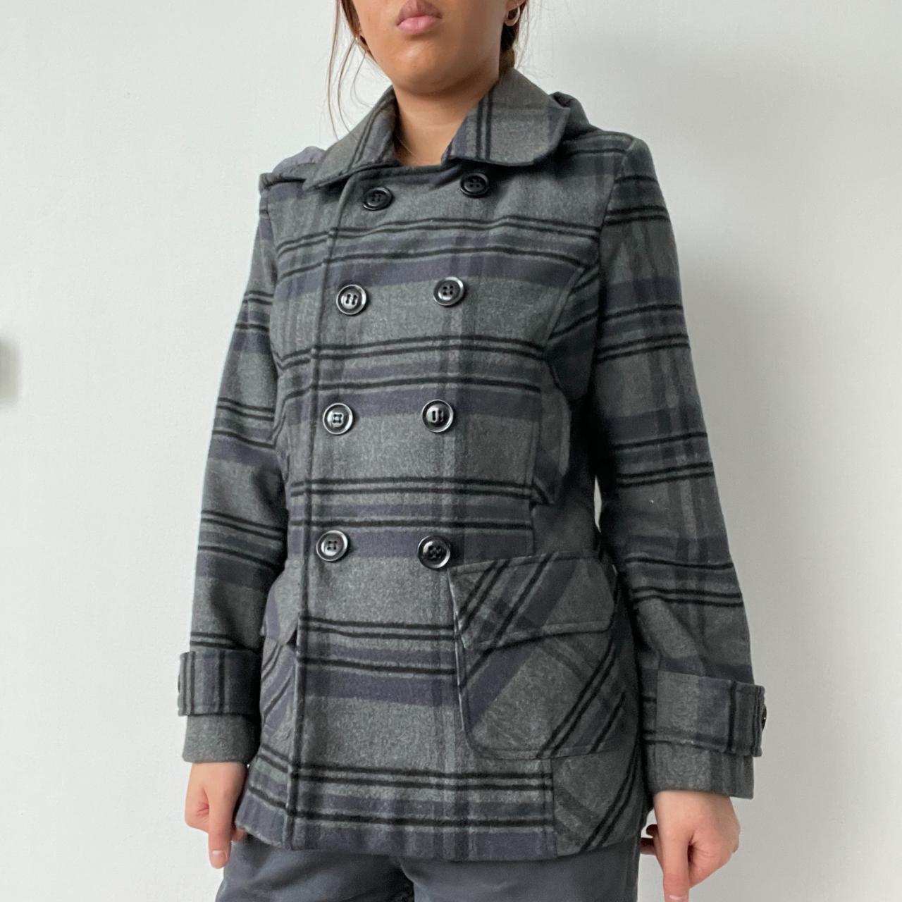 Grey Tartan Hooded Peacoat