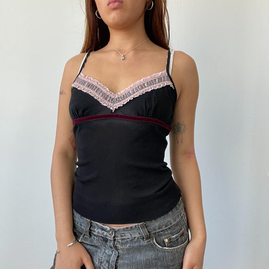 Black Ruffle Contrast Cami Top