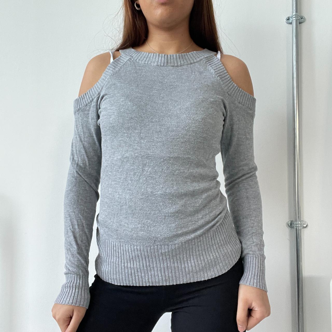 Grey Knitted Cutout Long Sleeve Top