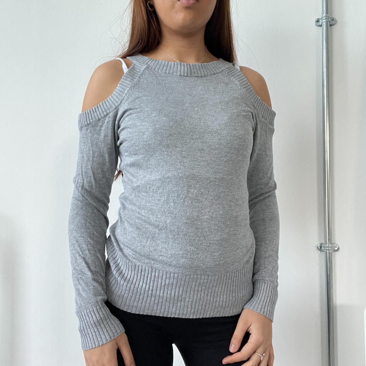 Grey Knitted Cutout Long Sleeve Top