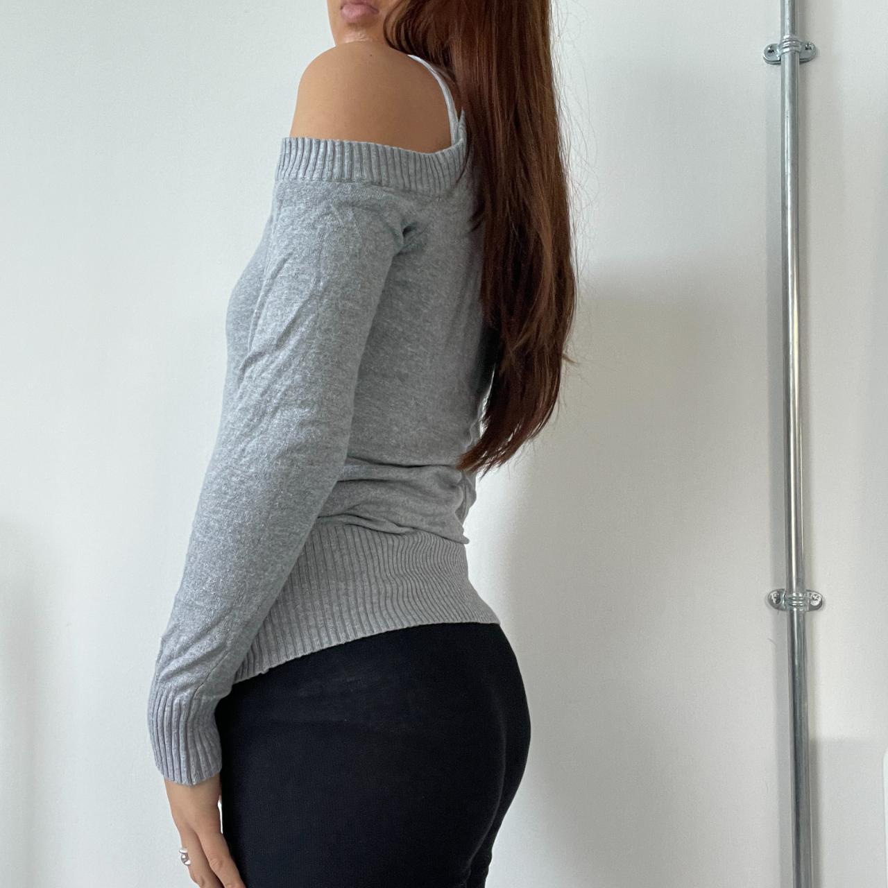 Grey Knitted Cutout Long Sleeve Top